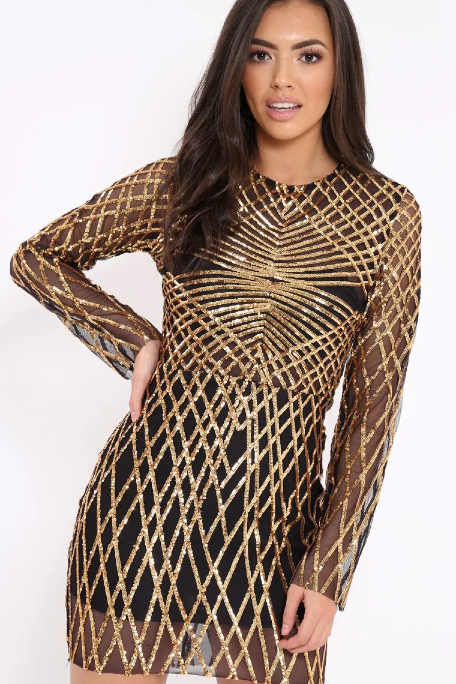Rebellious Fashion Black and Gold Sequin Bodycon Dress - Lexy
