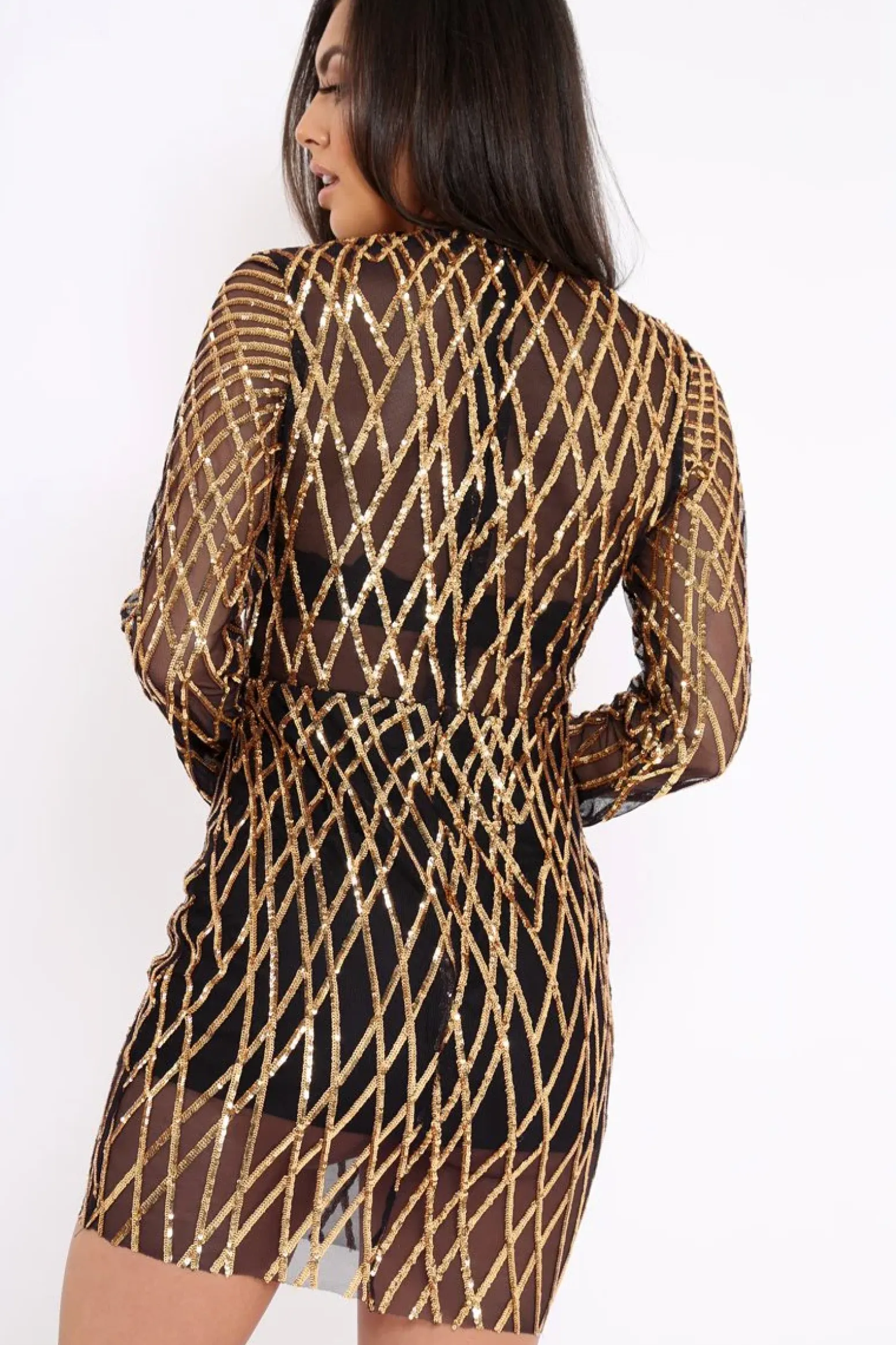 Rebellious Fashion Black and Gold Sequin Bodycon Dress - Lexy
