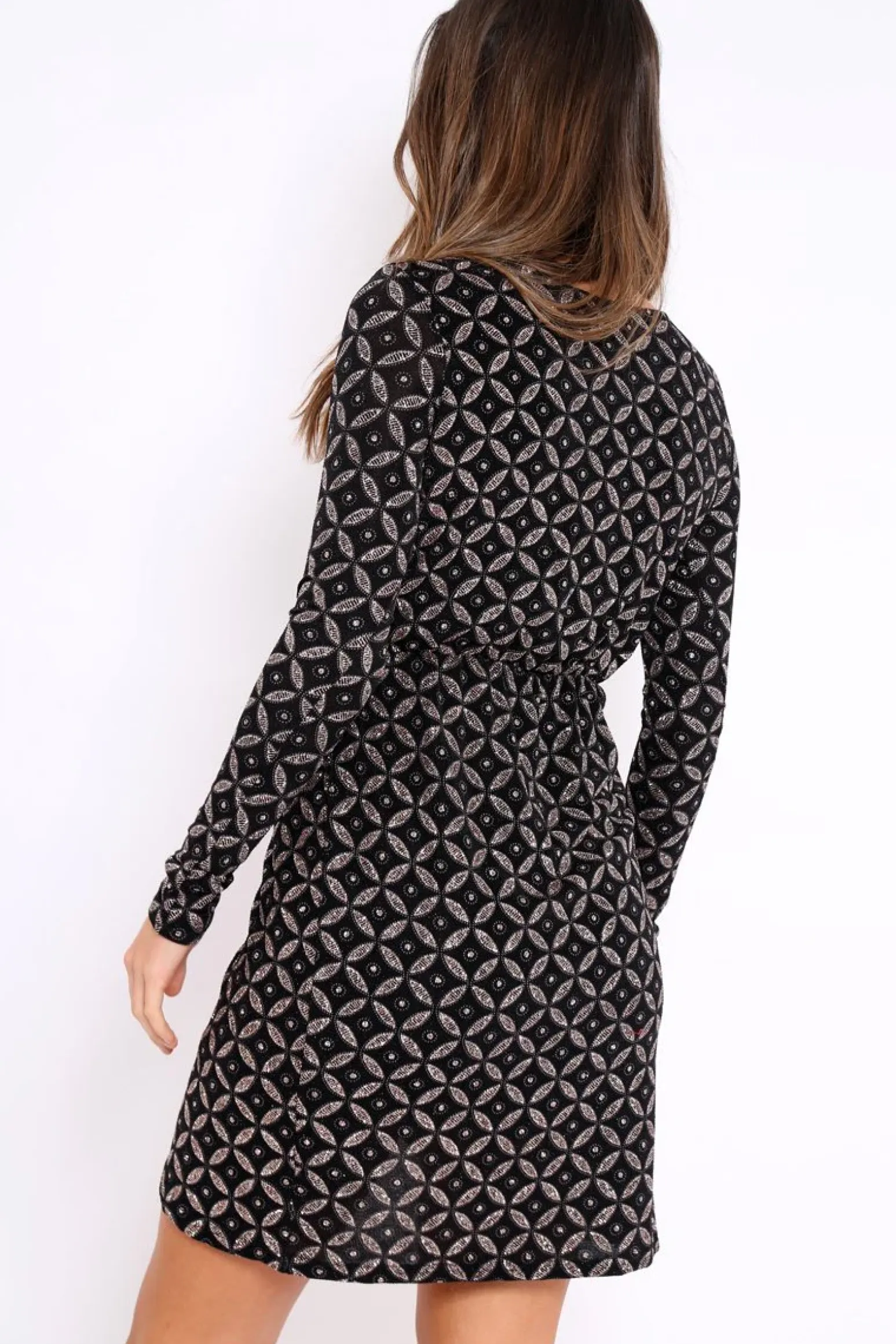 Rebellious Fashion Black And Gold Sequin Wrap Front Dress - Kelcy