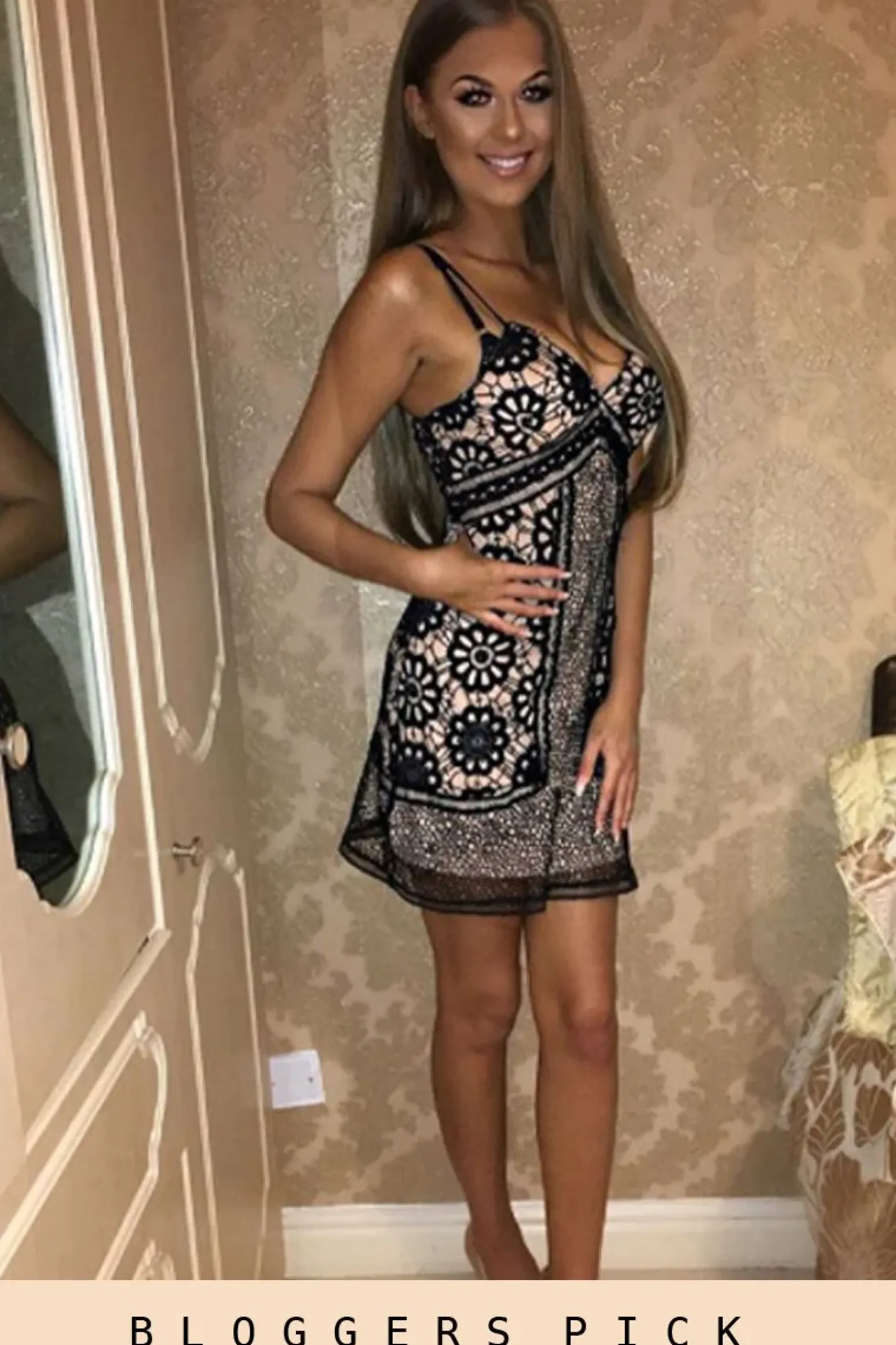 Rebellious Fashion Black And Nude Crochet Dress - Patricia