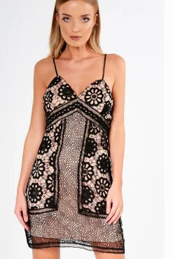 Rebellious Fashion Black And Nude Crochet Dress - Patricia