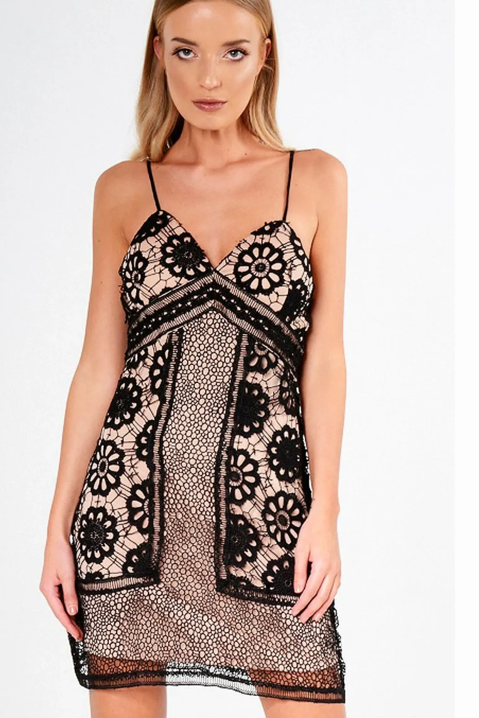 Rebellious Fashion Black And Nude Crochet Dress - Patricia