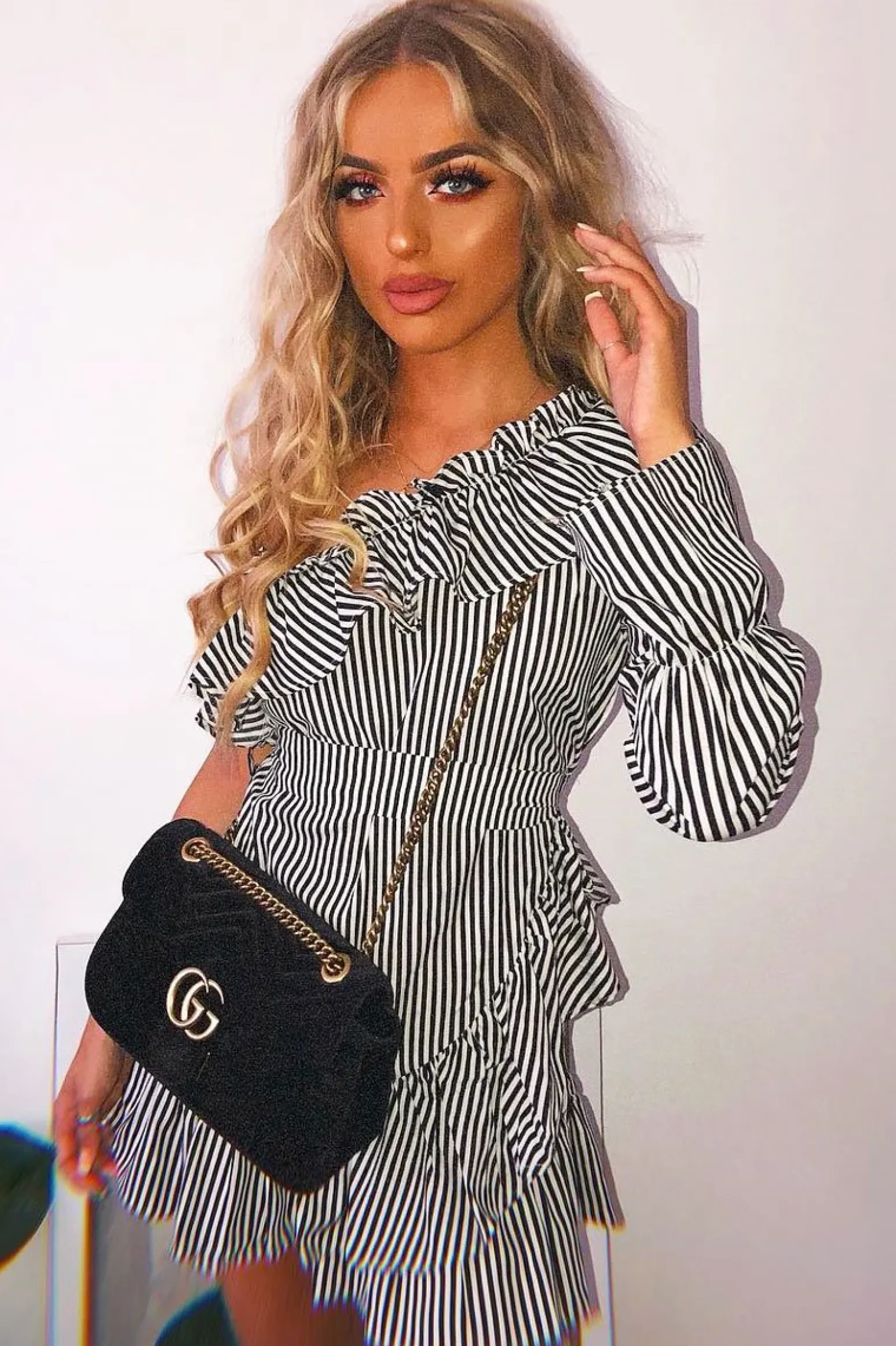 Rebellious Fashion Black and White Stripe One Shoulder Frill Dress - Zyann