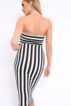 Rebellious Fashion Black and White Stripe Strapless Bodycon Dress - Mirabell