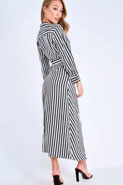 Rebellious Fashion Black and White Stripe Wrap Maxi Dress - Adisyn