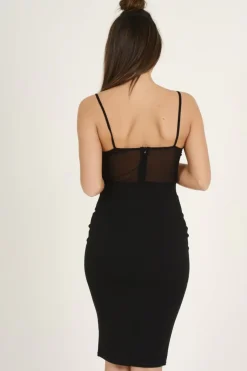 Rebellious Fashion Black Applique Mesh Bodycon Dress - Tallulah