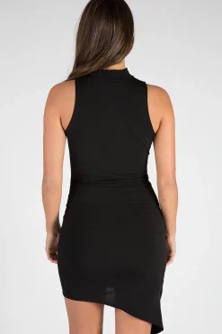 Rebellious Fashion Black Asymmetric Cowl Neck Choker Dress - Emily
