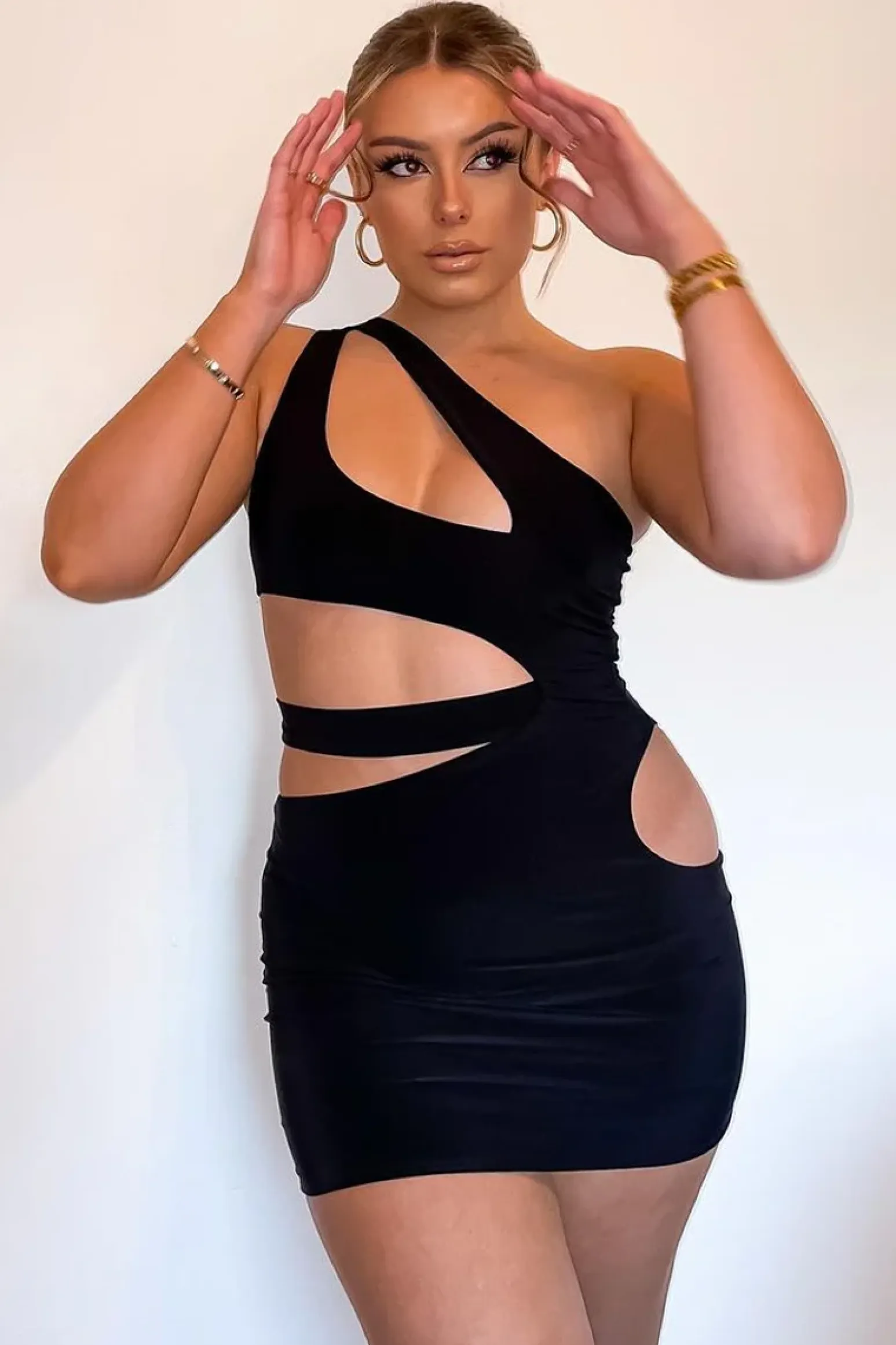 Rebellious Fashion Black Asymmetric Cut Out Mini Dress - Erin