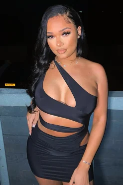 Rebellious Fashion Black Asymmetric Cut Out Mini Dress - Erin