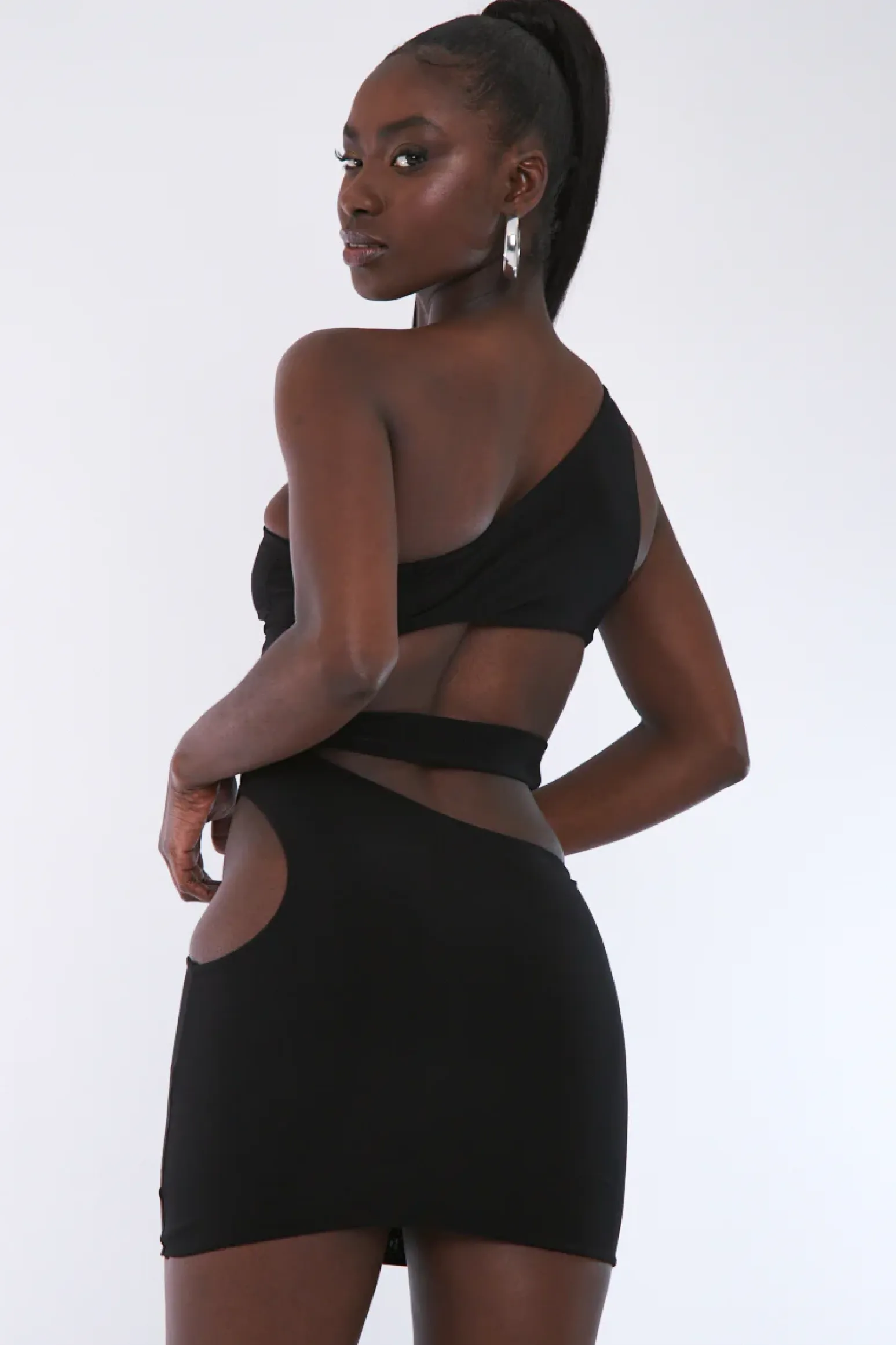 Rebellious Fashion Black Asymmetric Cut Out Mini Dress - Erin