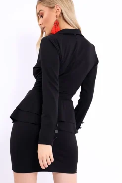 Rebellious Fashion Black Asymmetrical Front Detail Fitted Blazer Dress - Audrey