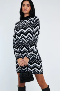 Rebellious Fashion Black Aztec Print Knit Dress - Gira