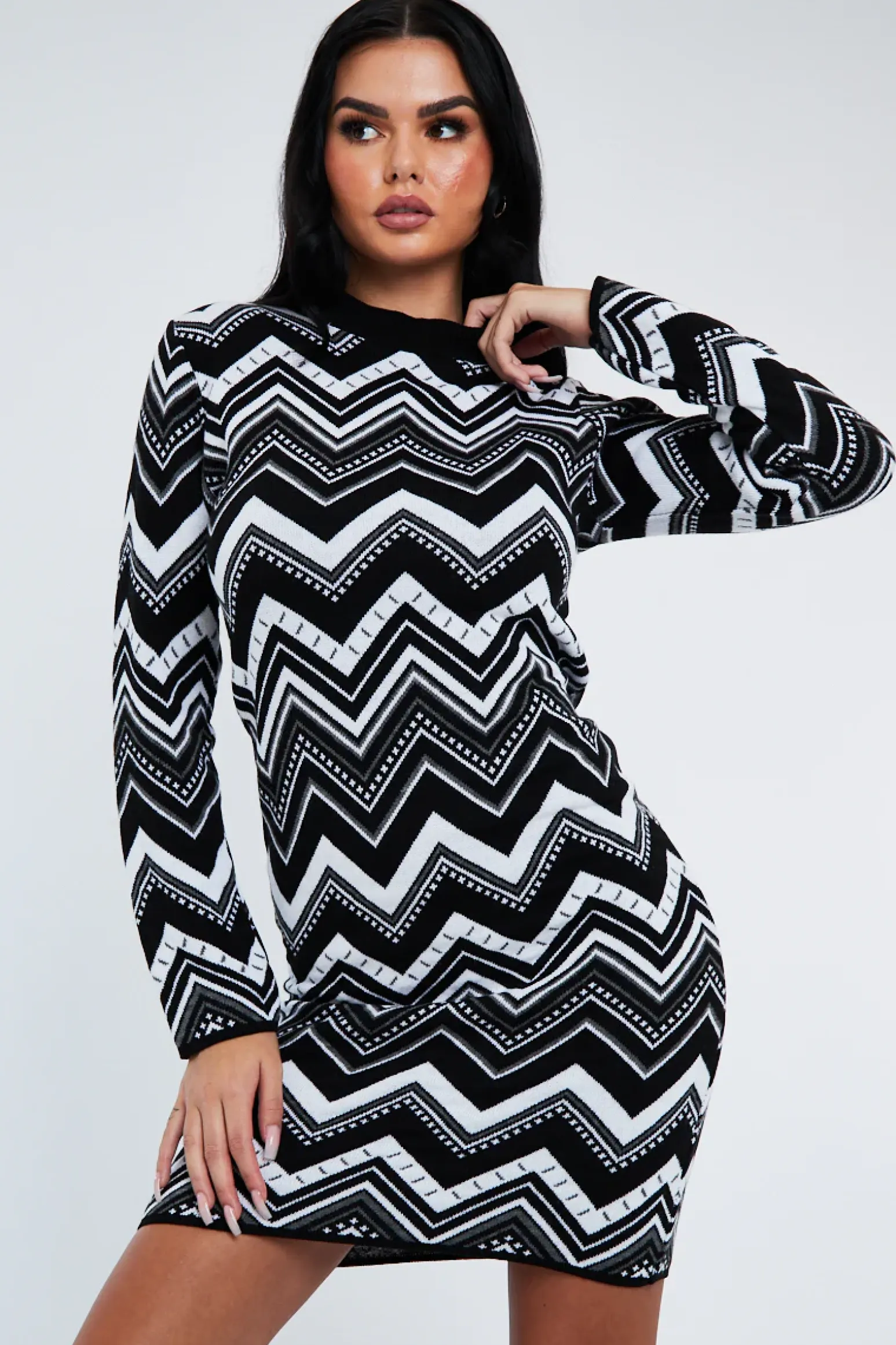 Rebellious Fashion Black Aztec Print Knit Dress - Gira