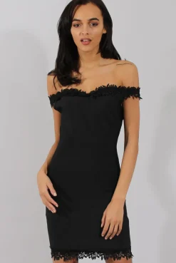 Rebellious Fashion Black Bandage Bardot Crochet Trim Dress - Stasia