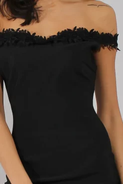 Rebellious Fashion Black Bandage Bardot Crochet Trim Dress - Stasia