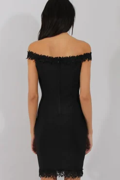 Rebellious Fashion Black Bandage Bardot Crochet Trim Dress - Stasia