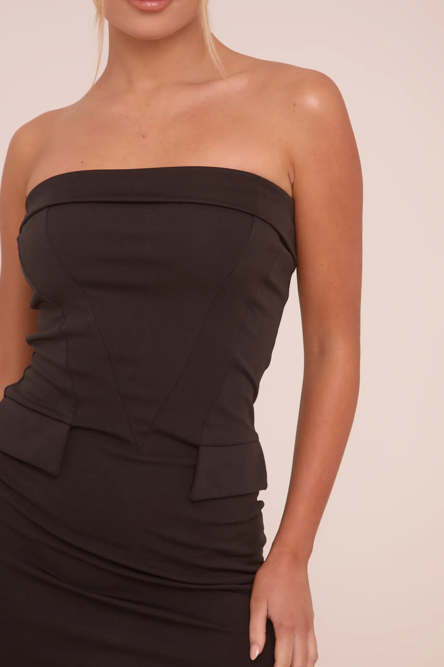Rebellious Fashion Black Bandeau Bodycon Mini Dress - Alexandra