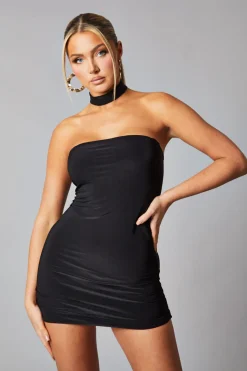 Rebellious Fashion Black Bandeau Choker Neck Bodycon Dress - Zayla