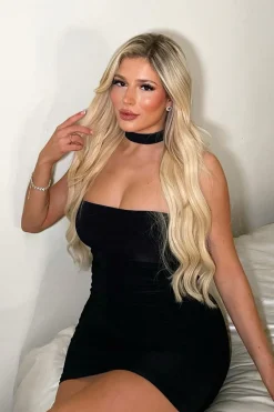 Rebellious Fashion Black Bandeau Choker Neck Bodycon Dress - Zayla
