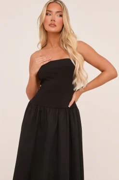 Rebellious Fashion Black Bandeau Drop Waist Maxi Dress - Jillian