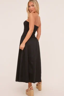 Rebellious Fashion Black Bandeau Drop Waist Maxi Dress - Jillian