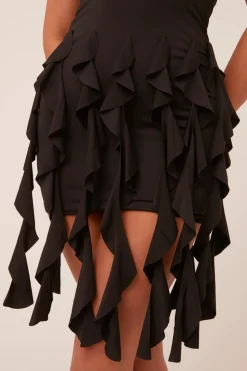 Rebellious Fashion Black Bandeau Frill Hem Mini Dress - Jessie
