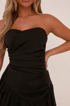 Rebellious Fashion Black Bandeau Puffball Detail Mini Dress - Sussan