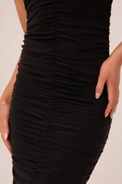 Rebellious Fashion Black Bandeau Ruching Detail Midi Dress - Aurora