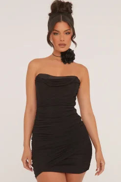 Rebellious Fashion Black Bandeau Ruching Detail Mini Dress - Lupita