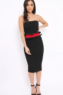 Rebellious Fashion Black Bandeau Ruffle Midi Dress - Leigh