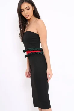 Rebellious Fashion Black Bandeau Ruffle Midi Dress - Leigh