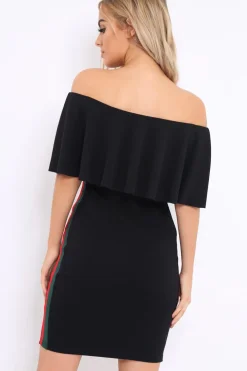 Rebellious Fashion Black Bardot Dress with Sports Trim - Melissa