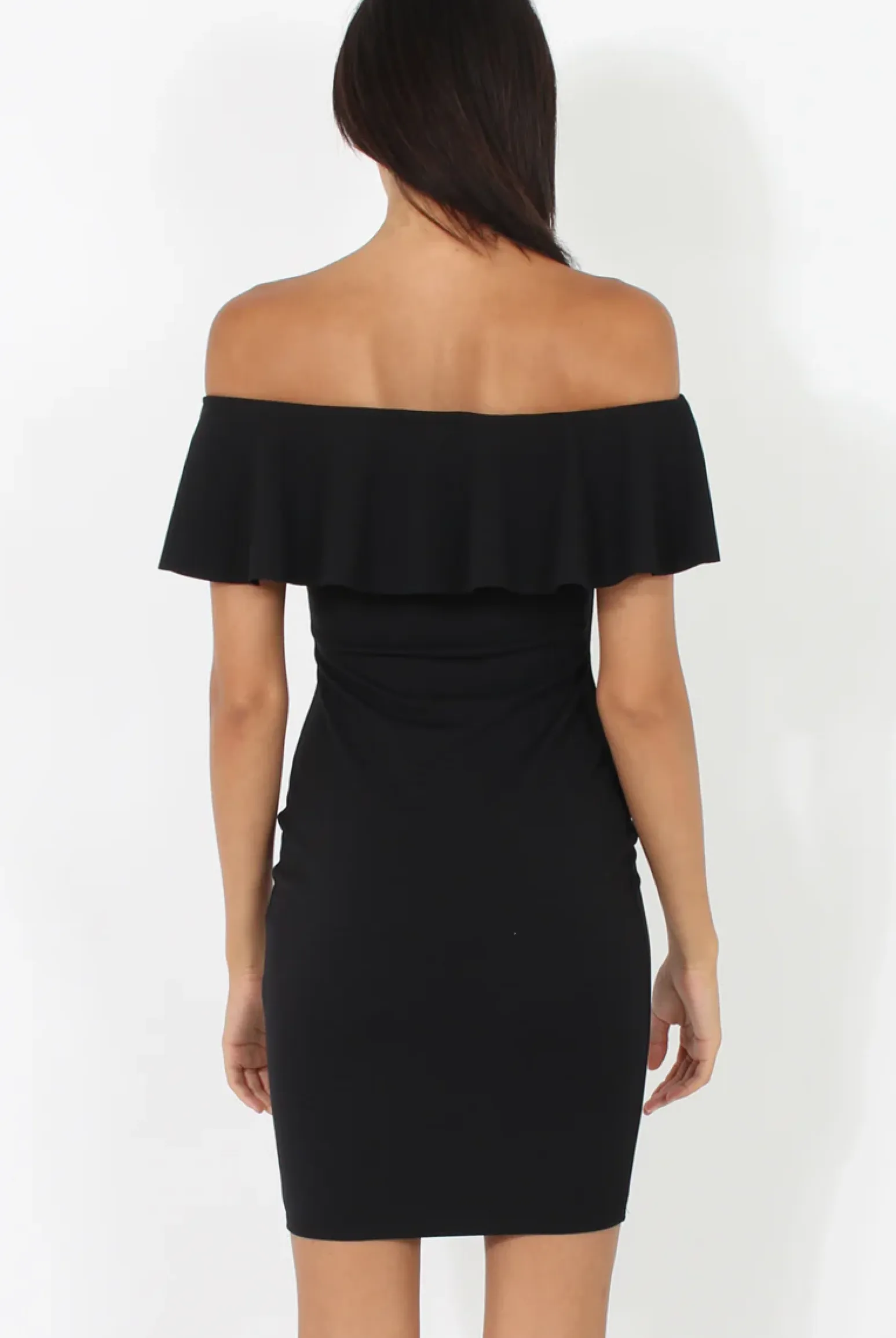 Rebellious Fashion Black Bardot Frill Midi Dress - Lily