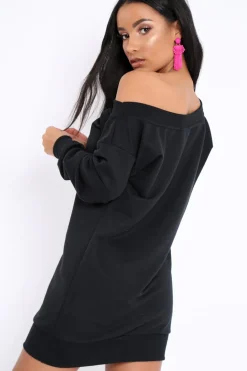 Rebellious Fashion Black Bardot Sweater Dress - Ariel