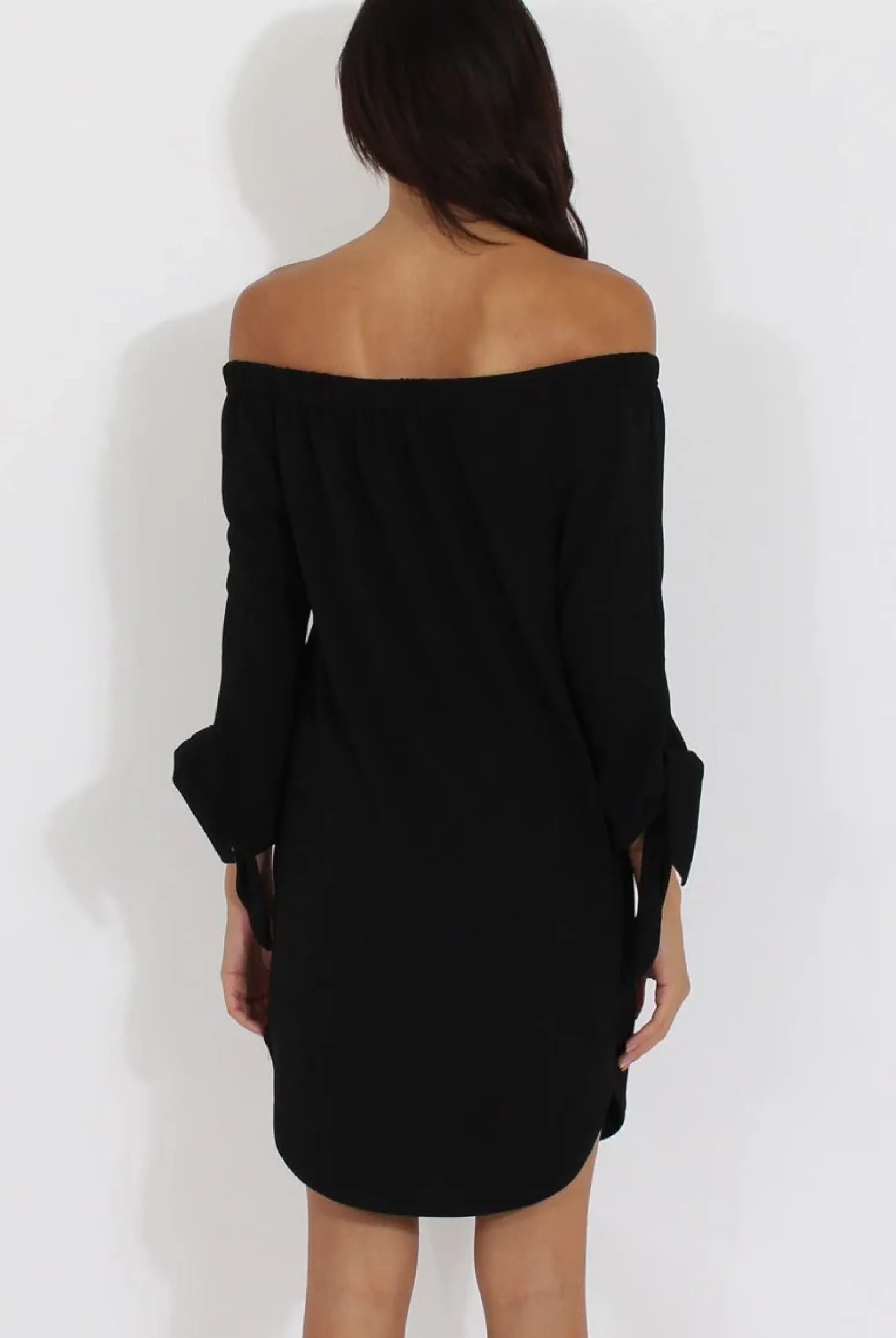 Rebellious Fashion Black Bardot Tie Cuffs Dress - Whitney
