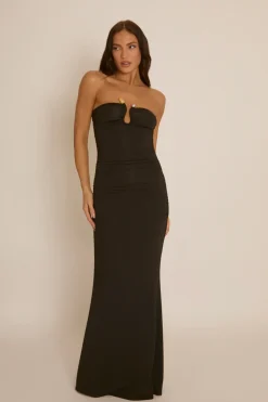 Rebellious Fashion Black Bead Trim Bandeau Maxi Dress - Steph