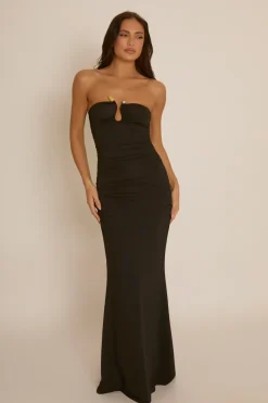 Rebellious Fashion Black Bead Trim Bandeau Maxi Dress - Steph