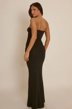 Rebellious Fashion Black Bead Trim Bandeau Maxi Dress - Steph