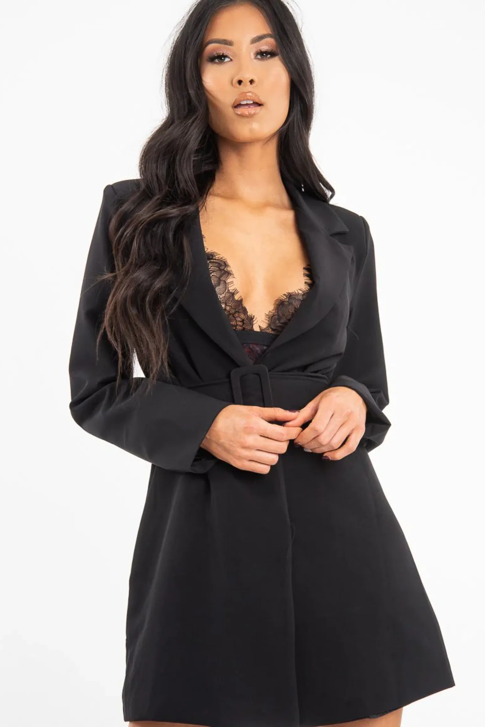 Rebellious Fashion Black Belted Button Front Blazer Dress - Naomy