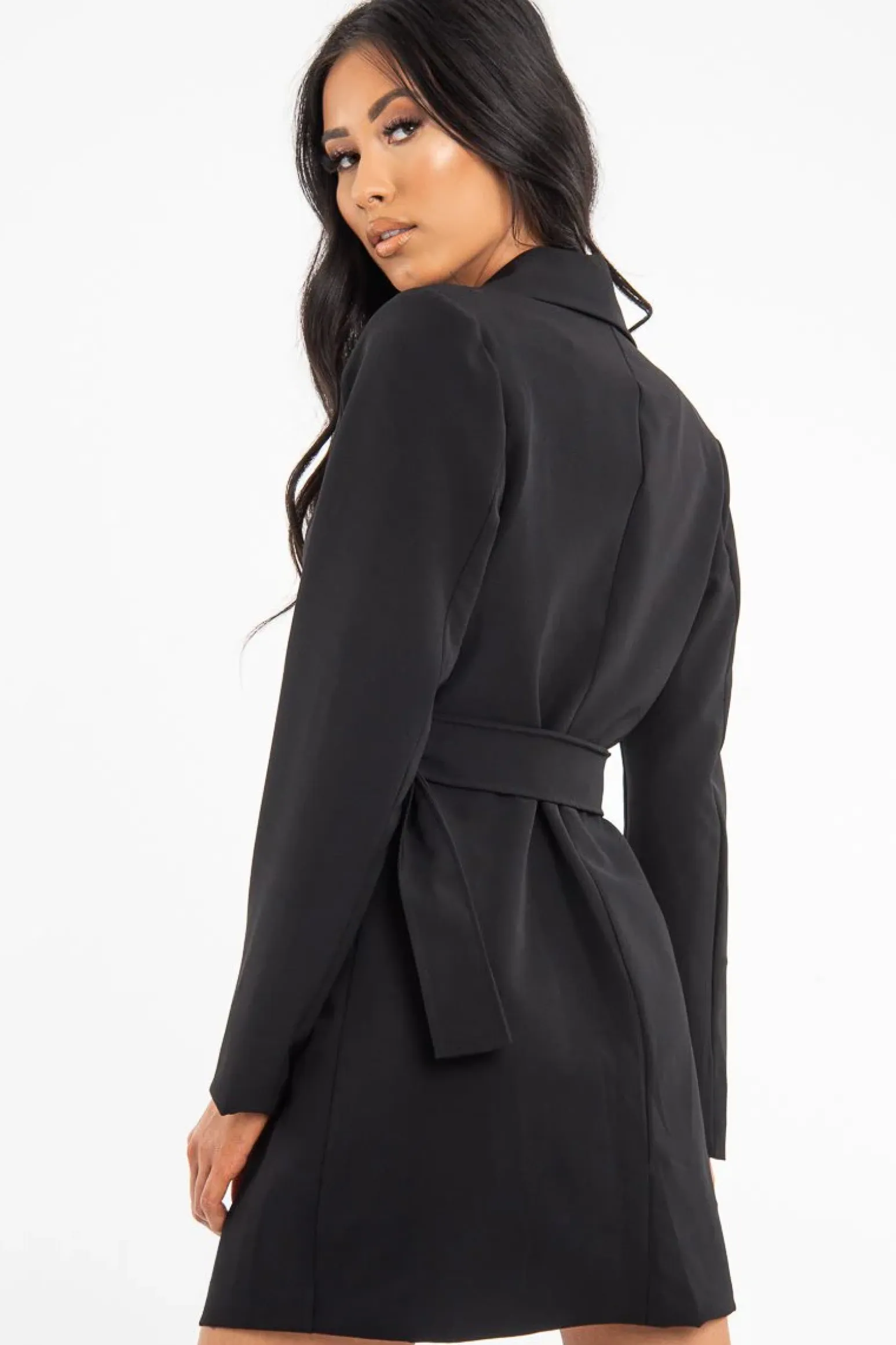 Rebellious Fashion Black Belted Button Front Blazer Dress - Naomy