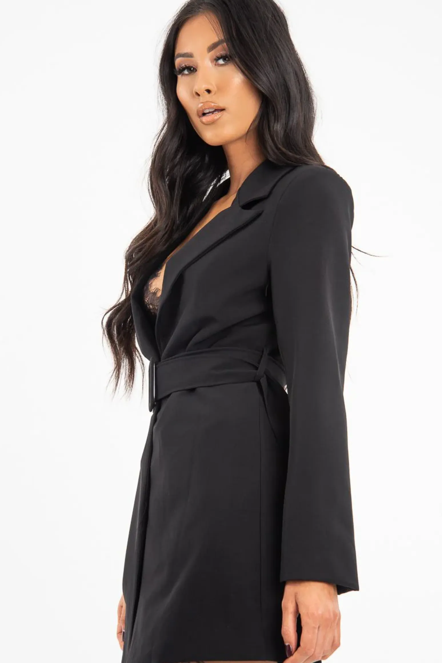 Rebellious Fashion Black Belted Button Front Blazer Dress - Naomy