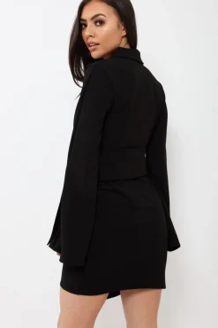 Rebellious Fashion Black Blazer Dress with Ring Belt Detail - Emilie