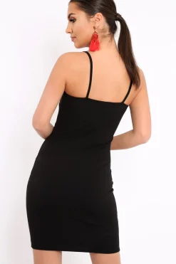 Rebellious Fashion Black Bodycon Dress - Alizae