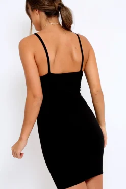 Rebellious Fashion Black Bodycon Dress With Waist Detailing - Emiela