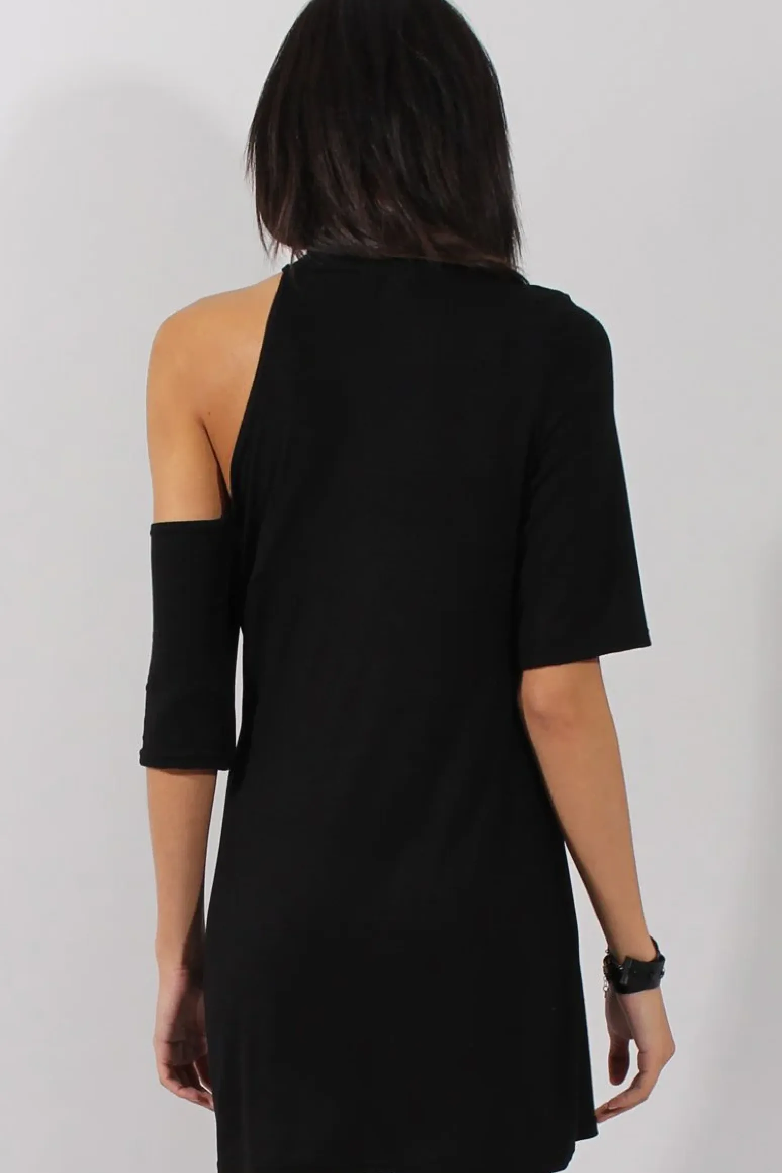 Rebellious Fashion Black Born To Be Wild Cut Out Shoulder T-Shirt Dress - Lorelei