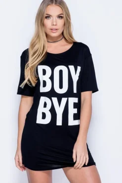 Rebellious Fashion Black Boy Bye Slogan T-shirt - Leela