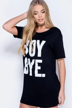 Rebellious Fashion Black Boy Bye Slogan T-shirt - Leela
