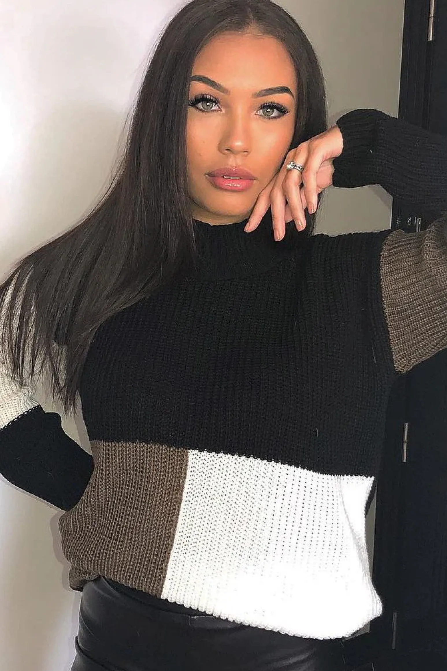 Rebellious Fashion Black Brown and Cream Knit Jumper Dress - Taila