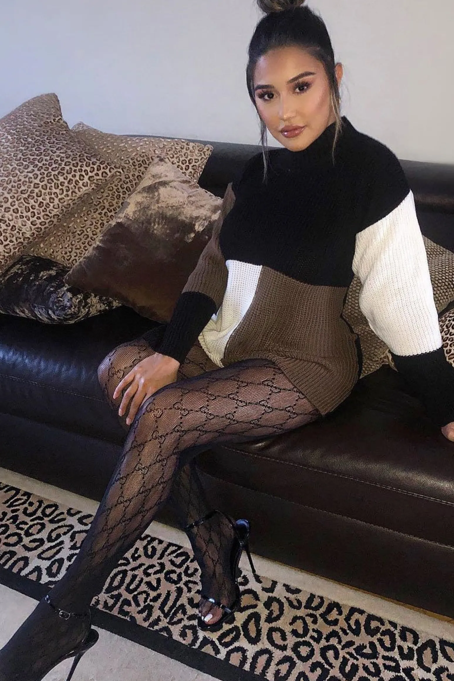 Rebellious Fashion Black Brown and Cream Knit Jumper Dress - Taila