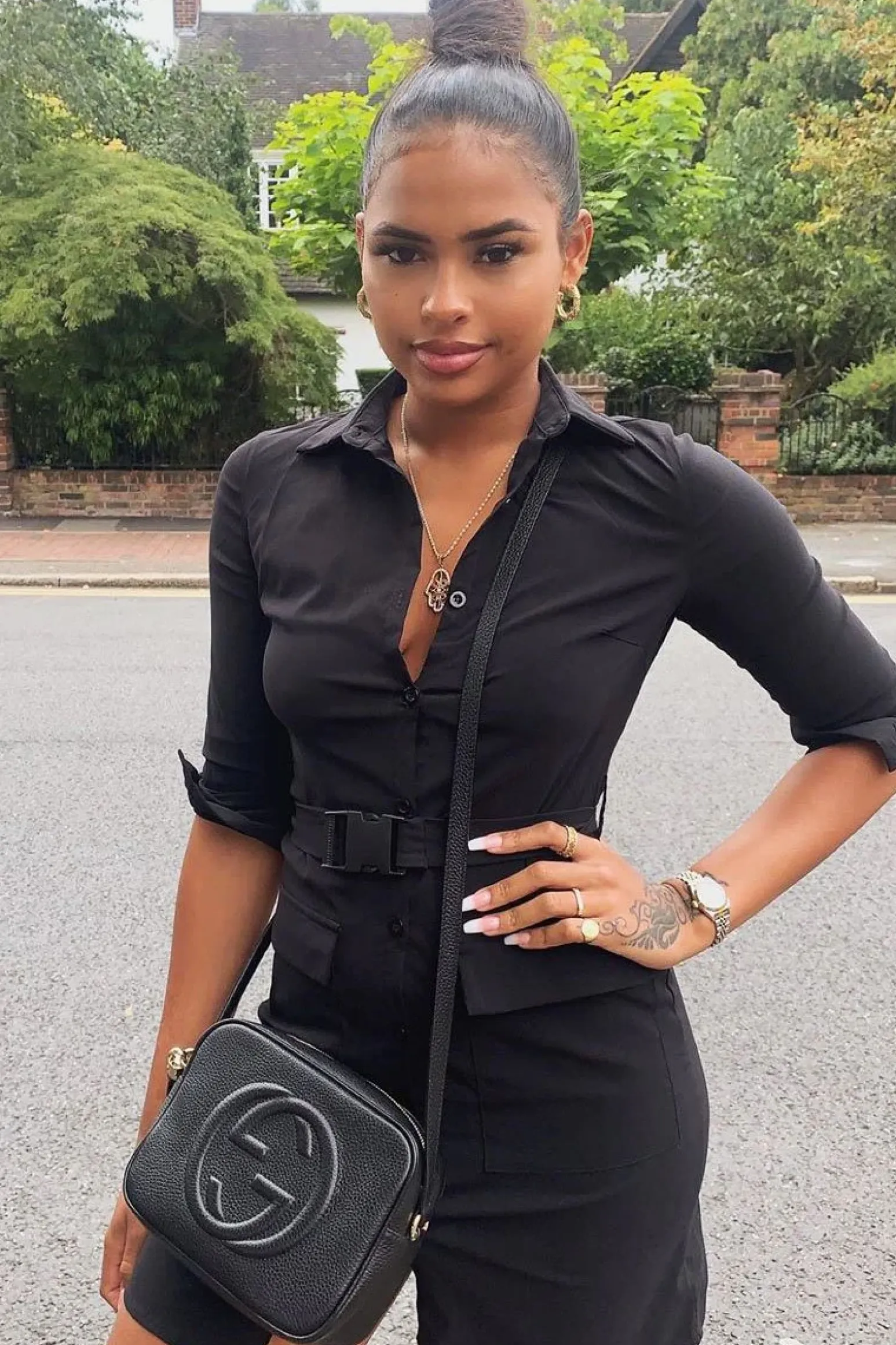 Rebellious Fashion Black Buckle Belted Utility Shirt Dress - Layla